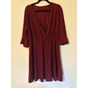 Deep Red V-Neck Dress